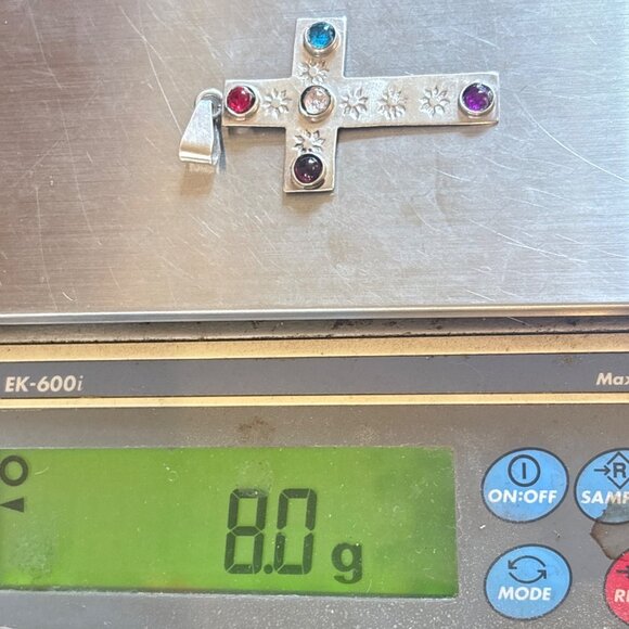 Sterling Silver 925 Multi-Gemstone Flower Design Cross Pendant Size 2.5" Length - Picture 11 of 11